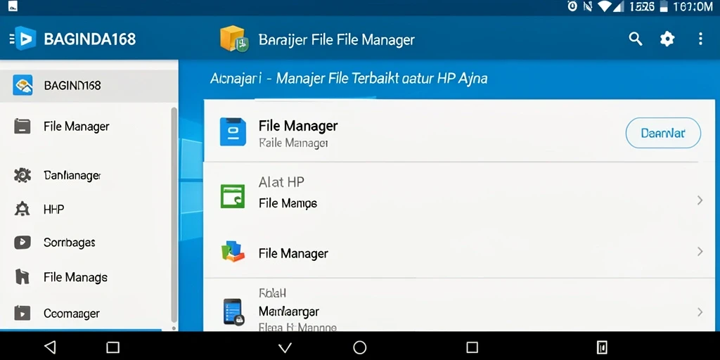 Tampilan antarmuka utama aplikasi File Manager BAGINDA168
