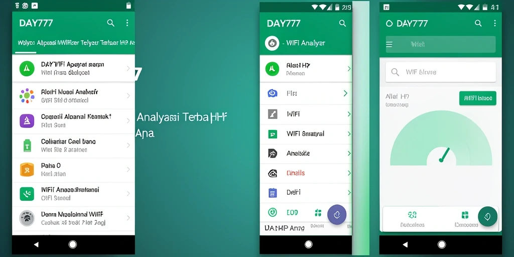 Antarmuka utama aplikasi DAY777 menampilkan analisis jaringan WiFi secara real-time.
