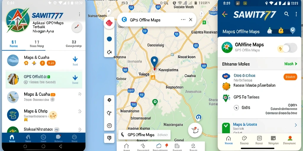 Antarmuka intuitif aplikasi GPS Offline Maps SAWIT777 yang menawan.